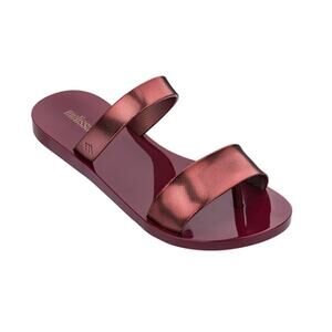 Melissa Love Lip Sandals Red Metallic‎ Slide Thongs Plastic 8